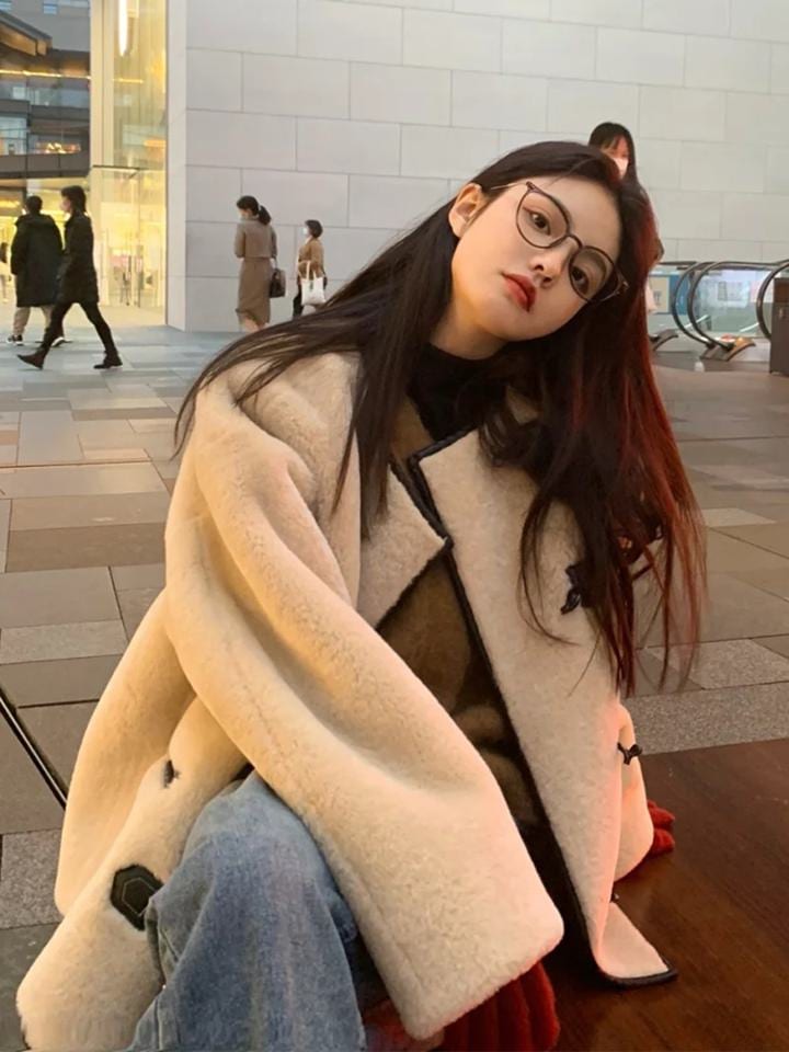 ムートンコート フェイクムートンコート パイピングアウター ウールコート ボアミドルダッフルコート コート ジャケット アウター 上品 ショート丈