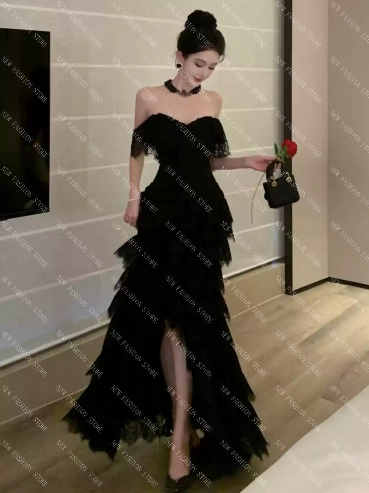 レースワンピースロングスカート春服娘高級感誕生日ドレス-76