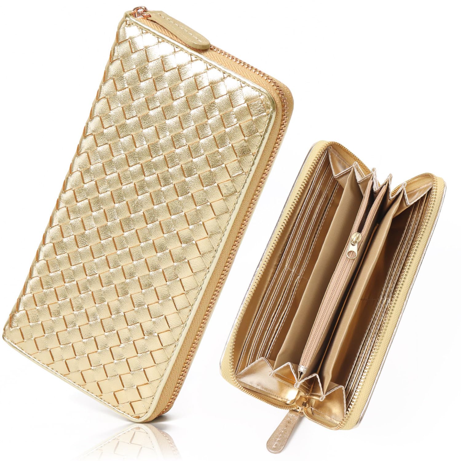 [GROOVE GEAR] 編み込み 長財布 シープスキン 羊革 財布 メンズ ロングウォレット レザー ギフト ggs-1071 ゴールド