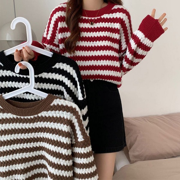 レディース ストライプ ニット Tシャツ