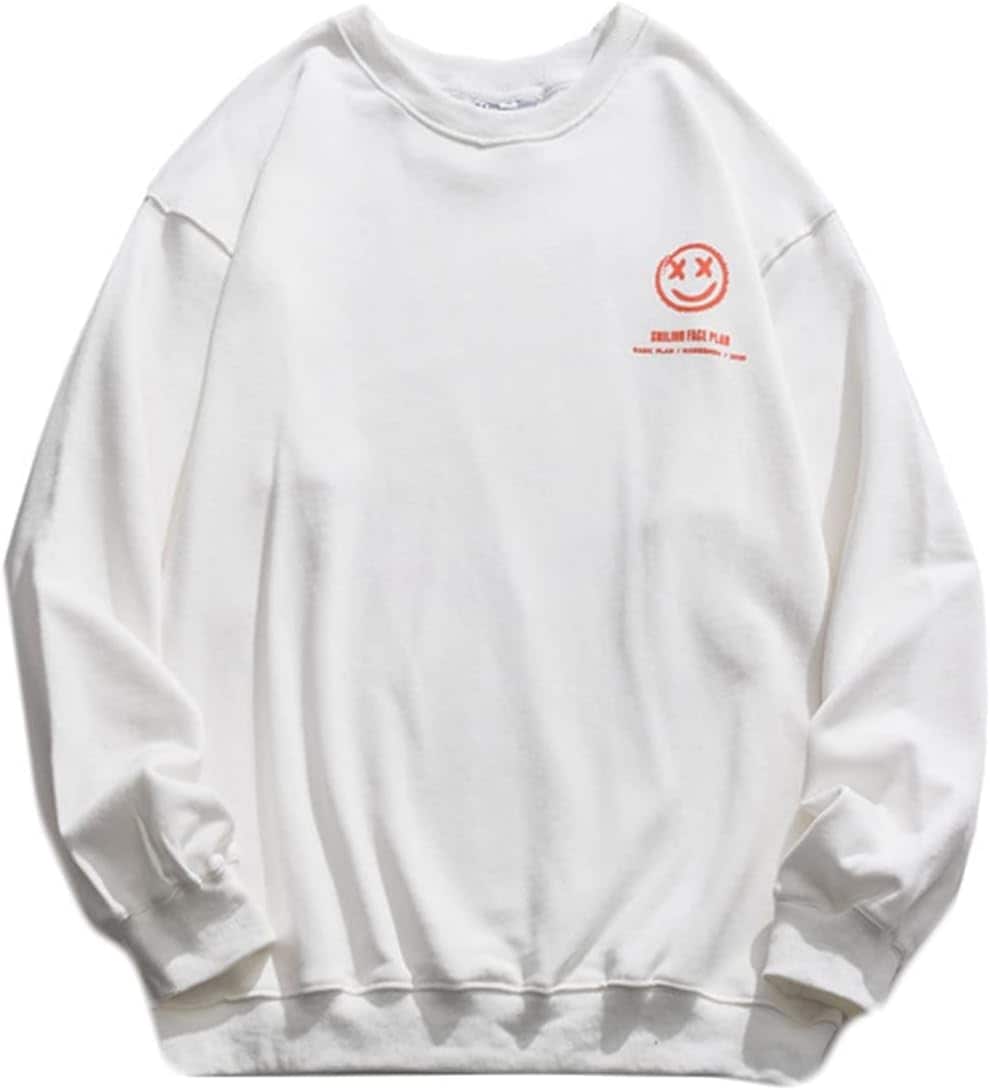 パーカー トレーナー 男性 笑顔柄 個性的 長袖 カジュアル シンプル カッコイイ 丈長め オーバーサイズ ラウンドネック 体型パカー トップス プルオーバー コンフォート ソフト オシャレ 通気性