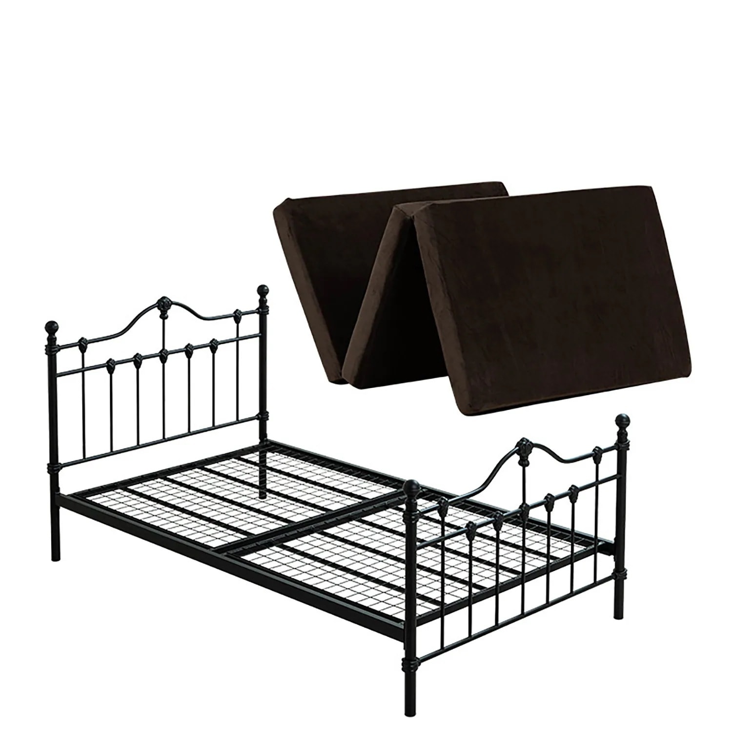 気分はプリンセス エレガンスアイアンベッド マットレスセット ホワイト ブラック セミダブルベッド高反発 マットレス 3つ折り ウレタン