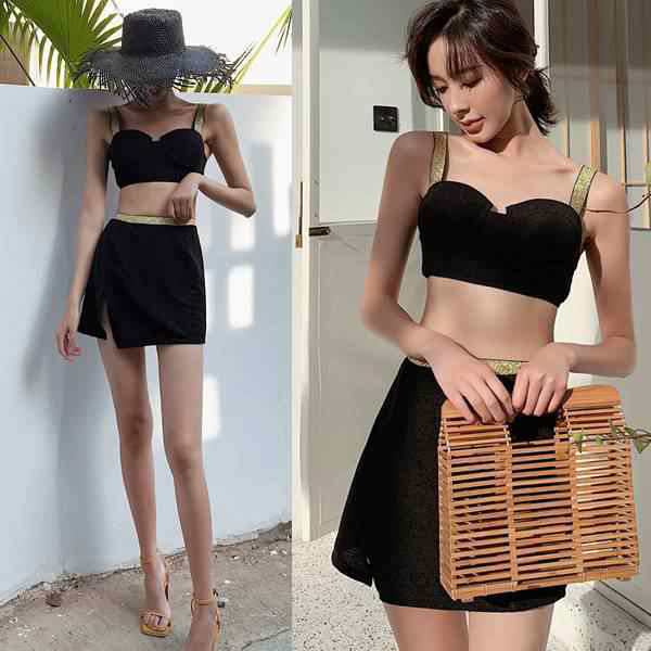 水着 体型カバー 大きいサイズ 3点セット ビスチェ ビキニ レディース タンキニ 2019新作水着 40代 パッド付き フリル 無地 マ 7,880円