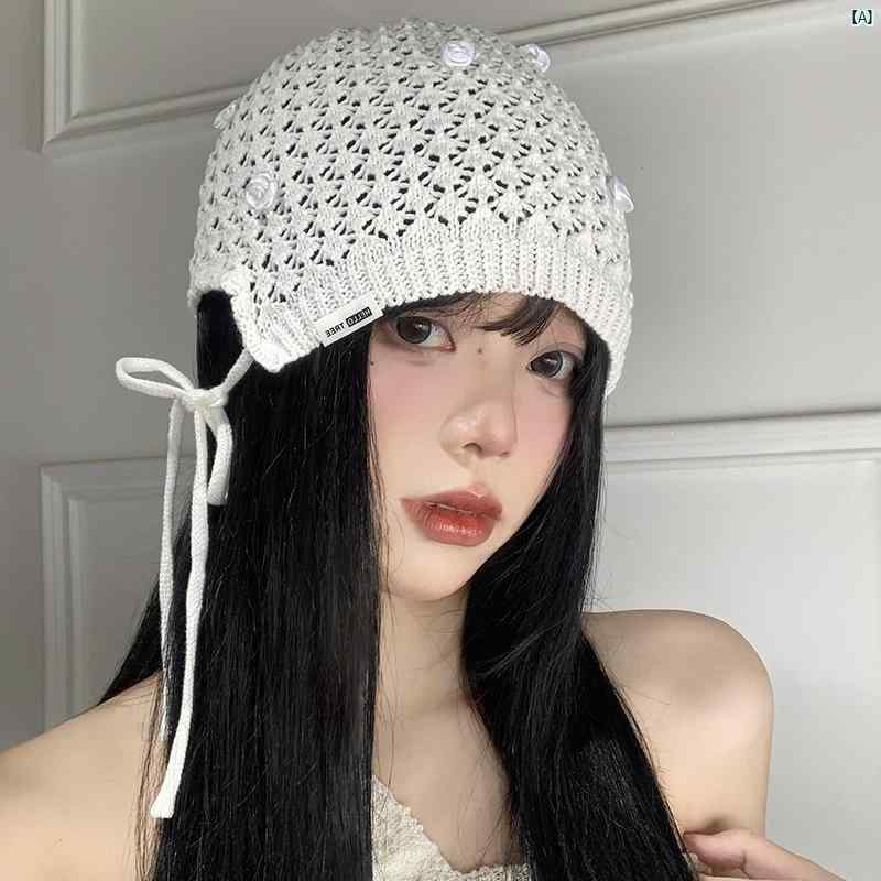 レディースファッション　ファッション小物　オシャレ ローズ フラワー フード付き 帽子 レトロ 顔 見せ 小柄 イン ニット
