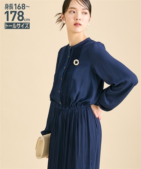 ロング・マキシ丈/半袖 高身長　ピンタックプリーツワンピース トールサイズ