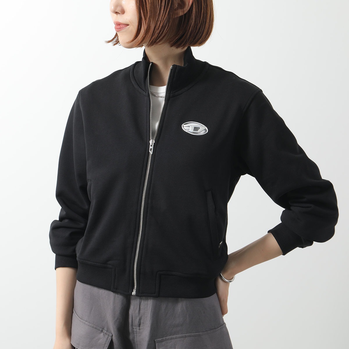 DIESEL ディーゼル スウェット f-flacin A16842 0BMBJ レディース ジップアップ Dロゴ スタンドネック コットン 長袖 ブルゾン 9XX