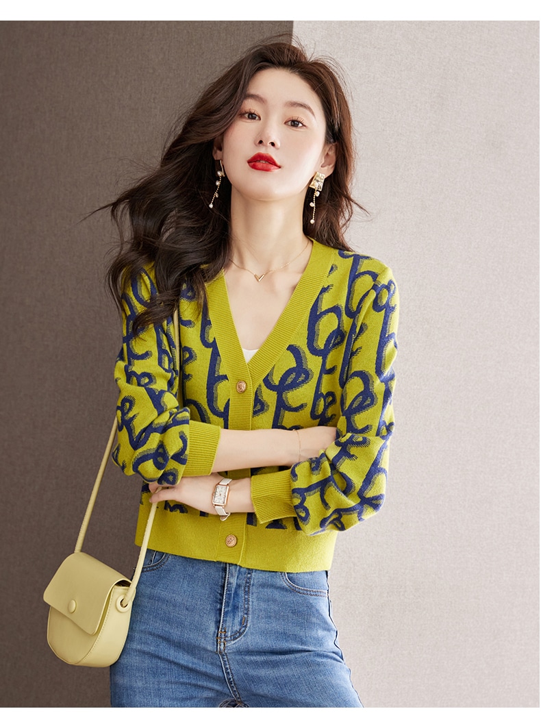 秋 個性的なデザイン 女性 外国風 ニット トップ ルーズ 薄い ウール カーディガン グリーン M L XL XXL トップス 袖あり かわいい 大人可愛い きれいめ シンプル カジュアル 大人
