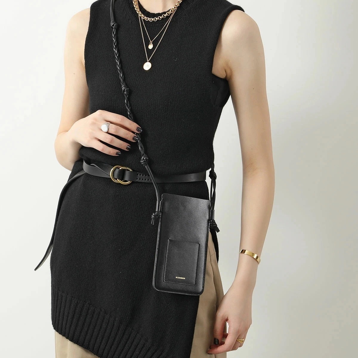 JIL SANDER ジルサンダー ショルダーバッグ TANGLE PHONE SLEEVE タングル J07VL0021 P4841 レディース レザー フォンケース 鞄 001/BLACK