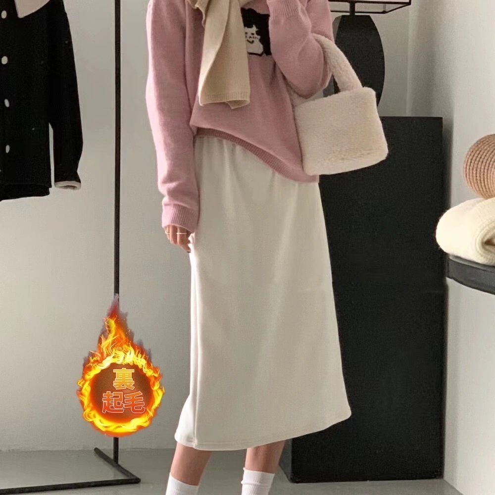 スカート裏起毛レディースストレッチ秋冬暖かいロング丈快適防寒裏起毛スカートスウエットウエストゴムカジュアル脚あったか
