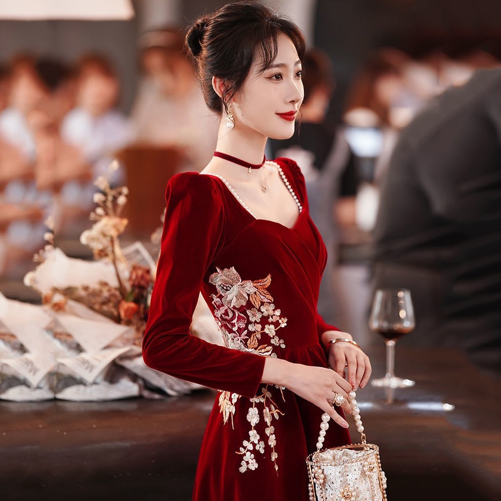 妊婦の敬酒服花嫁2025ワインレッド結婚腹隠し婚約帰門ドレス長 6,873円