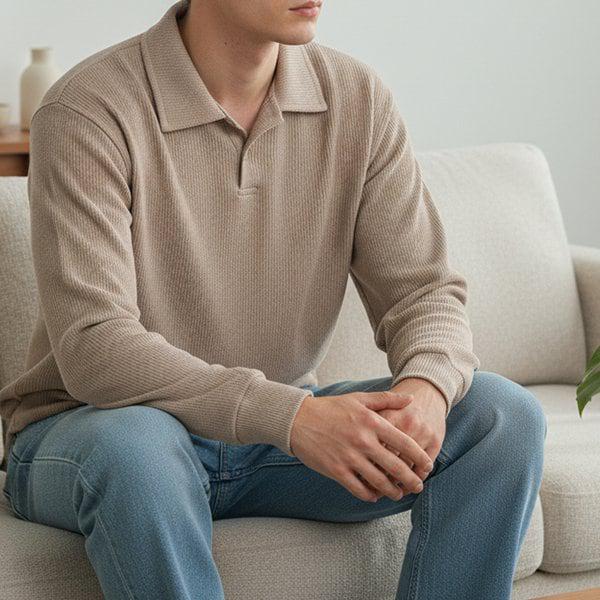 メンズニットカラーTシャツ オーバーフィット オープンカラーTシャツ