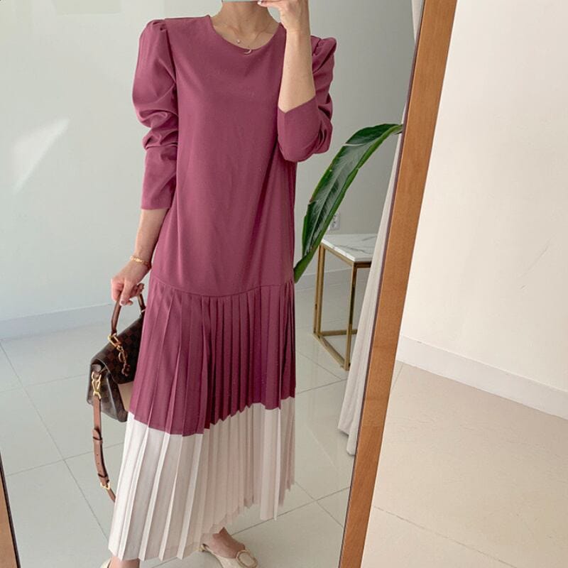 2color レディース ワンピース ロング丈 袖 バイカラー 春夏 春 夏 秋冬 秋 冬