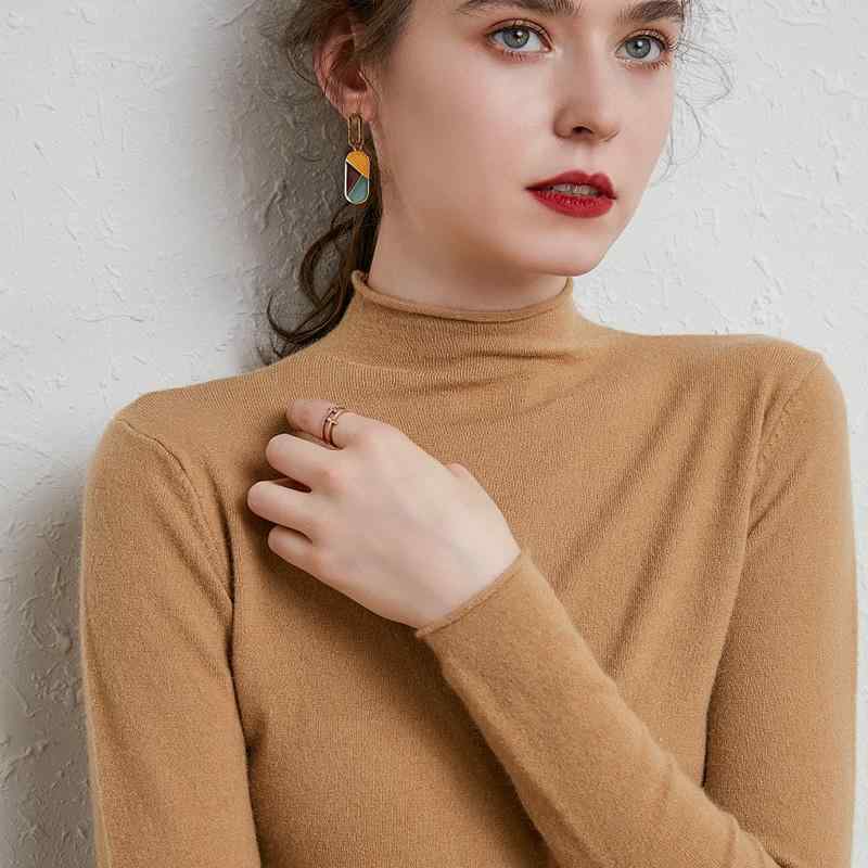 ファッション 服 オシャレ カワイイ シンプル 大カワイイ サイズ 婦服 秋 ハーフ タートルネックセーター ロールエッジ ニット ウール セーター ミッド カラー