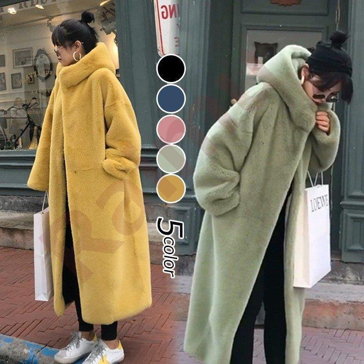 【即納】ラシャコート コート レデイース テンの毛 毛皮 秋冬40代ダブルコート モコモコ 可愛い韓国風 フード付き ロング丈 きれいめ長袖アウター カジュアルウエア