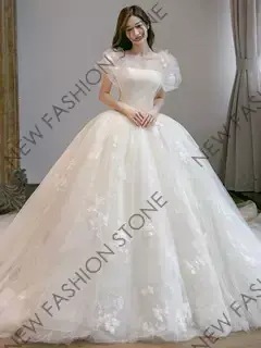 G ワンショルダーウェディングドレス2024新型フレンチ小柄シンプルウェディングドレス-34