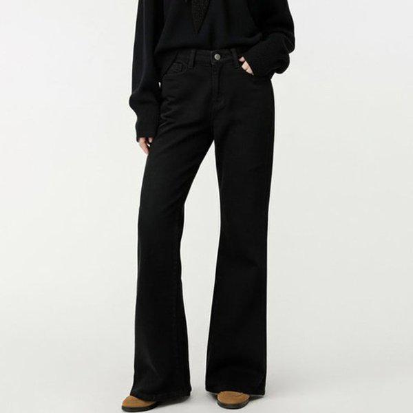 Hスタイル(MIZ)1559スエード起毛ブラックジンバンディングブーツカット 冬 女性 起毛 スエード デニムパンツ バンディングパンツ