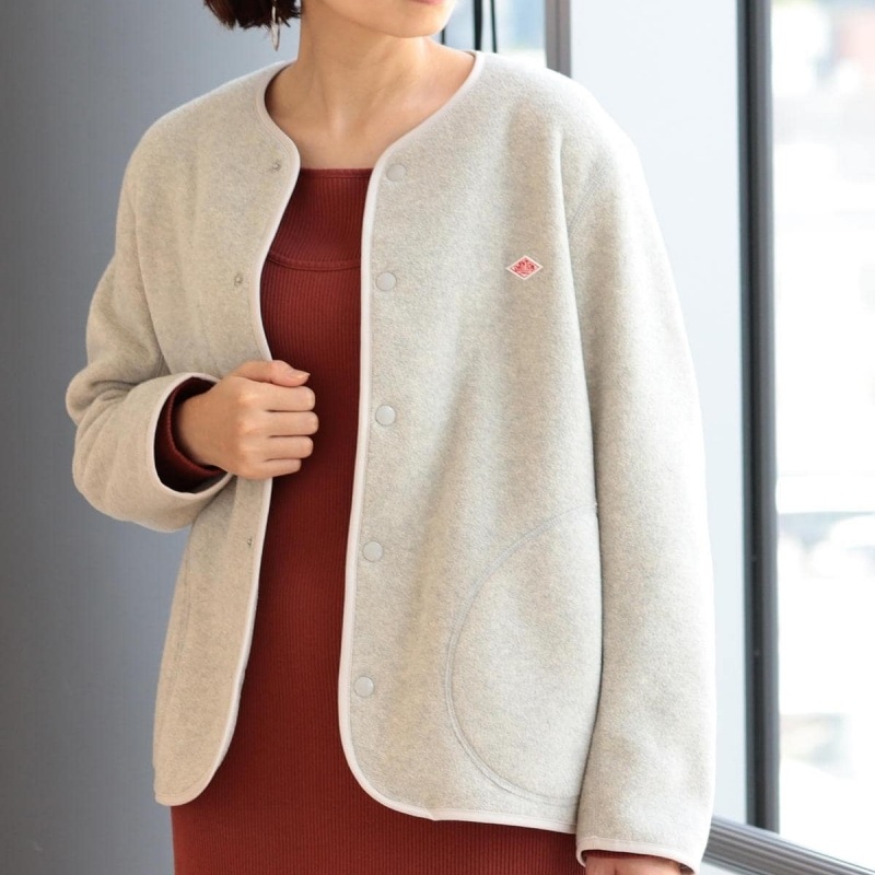 【早割SALE！】ダントン ダウン ノーカラー フリース ジャケット カーディガン レディース アウター