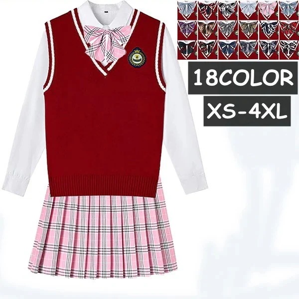 卒業式 スーツ 女の子 入学式 入学祝い 5点セット 女子 セットアップ 制服 学生 ガールズ セーター ベスト チェックスカート シャツ リボン レッド 赤 女子高校生 女子制服 卒業式 ワイン