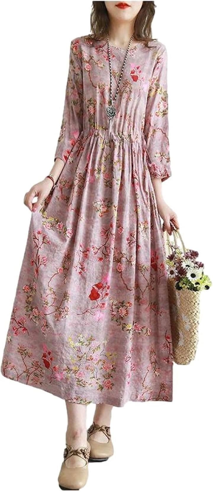 上品 レトロ ワンピース ロング 丈 素敵 エレガント 着痩せ 華奢見え 大人 ぽっちゃり カワイイ 大きいサイズ 都会的 やわらかい ポッチャリ キレイメ(スモークピンク, XL)