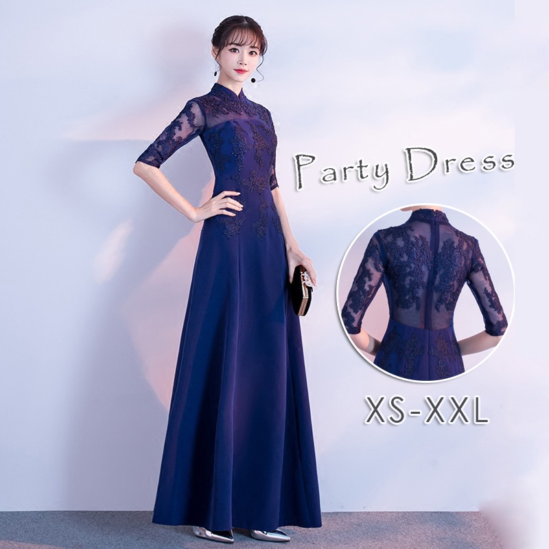 パーティードレス 結婚式 ワンピース 詰襟 ロングドレス パーティードレス ロング ドレス ピアノ 発表会 演奏会 パーティー ブライダル ウェディング 20代 30代 40代 50代 春夏秋冬 大き