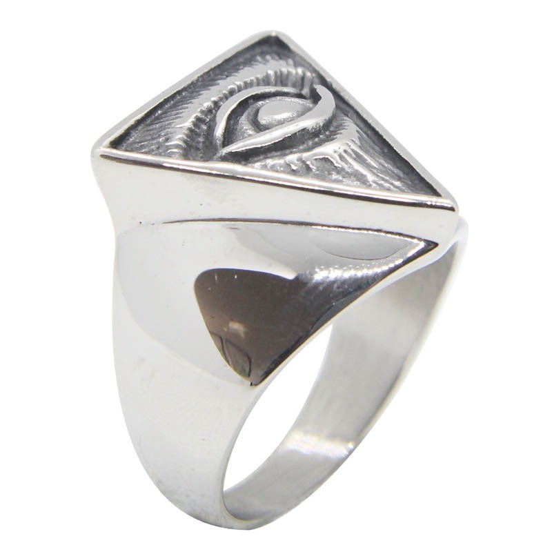 トライアングルアイ印台型ステンレスリング（STR004）サイズ/30号 メダマ 眼 目 指輪 サージカルステンレス316L メンズ レディース ペアリング プレゼント r0964xxxxxxxx