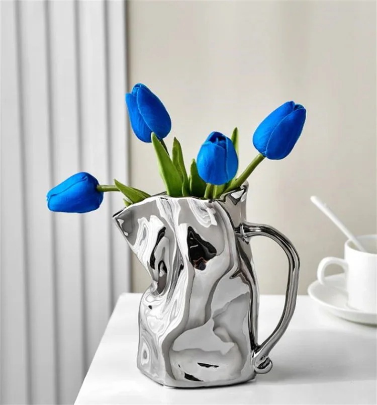 花のアレンジ リビング ベッド 上品映え ユニークなデザイン アート 寮 装飾 早い者勝ち 陶器の花瓶 エレクトロメッキの花瓶