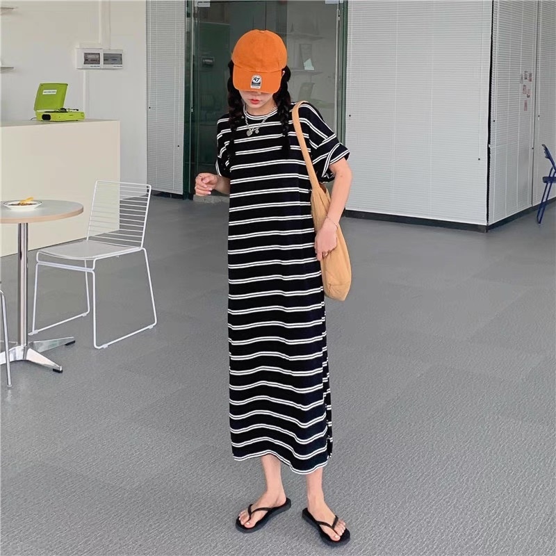 レディース ワンピース Tシャツ フレア ロング マキシ 半袖 ラウンドネック フェミニン ストリート スリット サイドスリット アメカジ かわいい 大人可愛い シンプル カジュアル おしゃれ レトロ