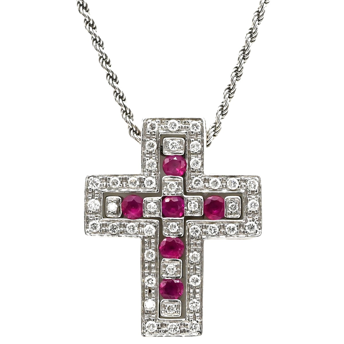 ダミアーニ DAMIANI ネックレス ベルエポック S K18WG ダイヤモンド ルビー ホワイトゴールド ペンダント 750 18金 クロス 十字架 20039534【中古】