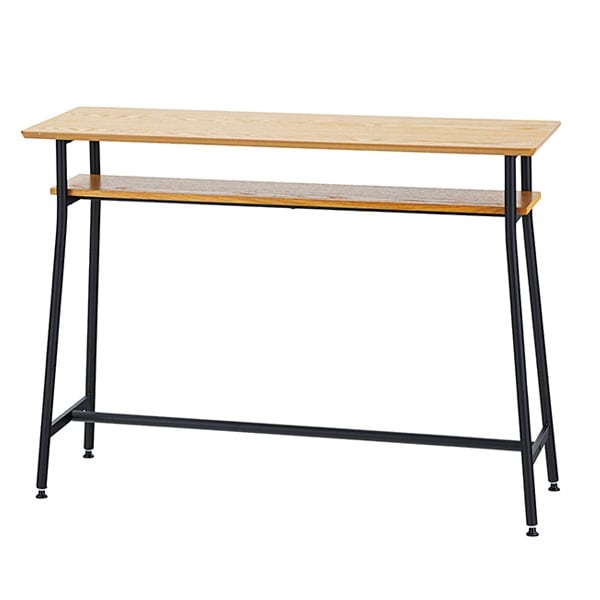 カウンターテーブル 幅120cm 木製 天然木 スチール テーブル ラック アジャスター ハイテーブル バーテーブル 棚付き 収納 パソコンデスク ワークデスク デスク 机 キッチンカウンター
