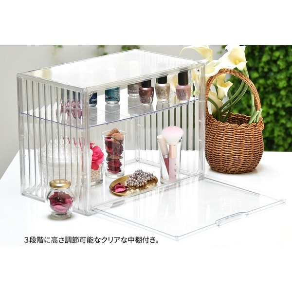[2個セット] コレクションケース 約幅365mm 棚付き クリア シェルフタイプ マルチクリアボックス 組立品 リビング