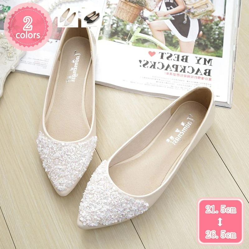 1000円OFFクーポン パンプス フラット フラットシューズ レディース ビジューパンプス ポインテッドトゥ ポインテッドトゥパンプス ぺたんこ 婦人靴 美脚 歩きやすい キラキラ 春 夏 秋 冬