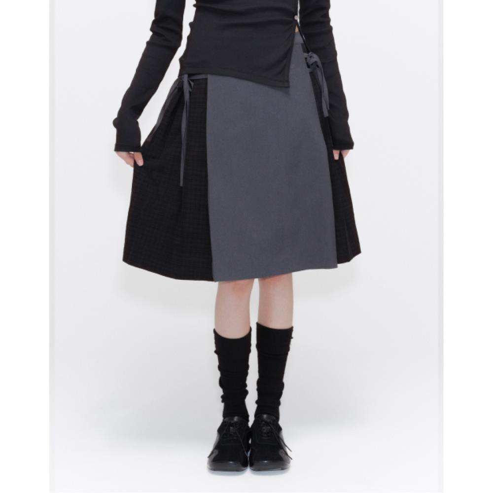 MISEKI SEOUL Side bow pleats midi skirt CHARCOAL MSK251S