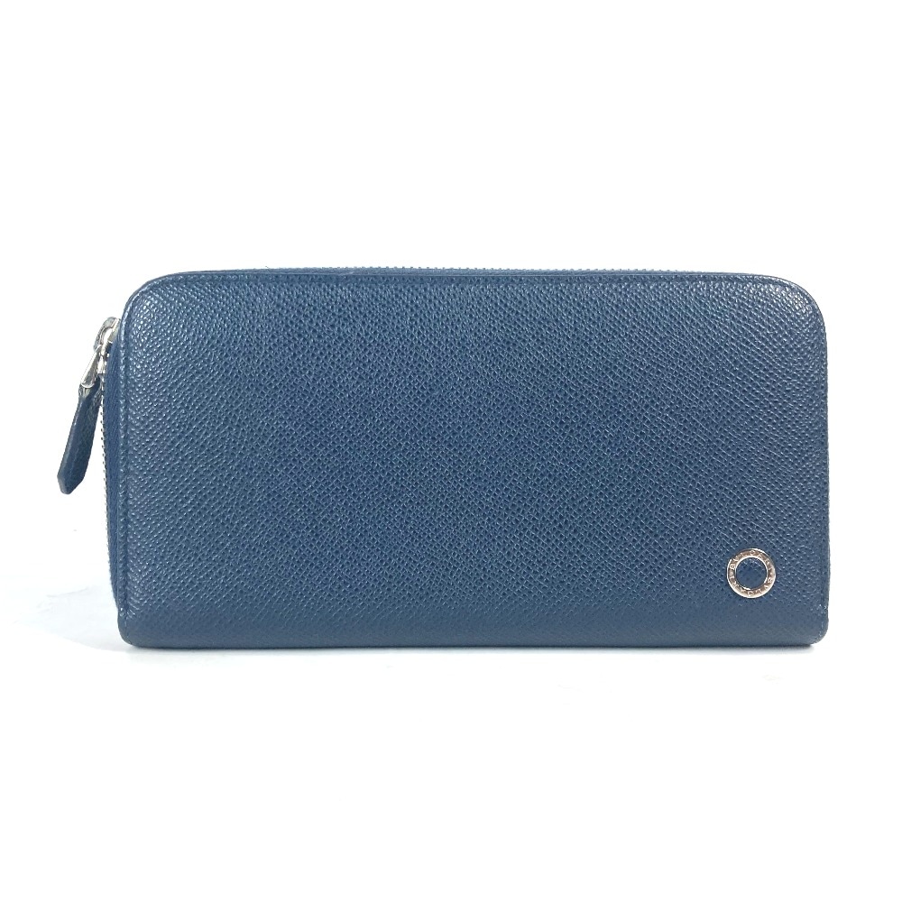 長財布 288254 ロゴ ラウンドファスナー レザー ネイビー