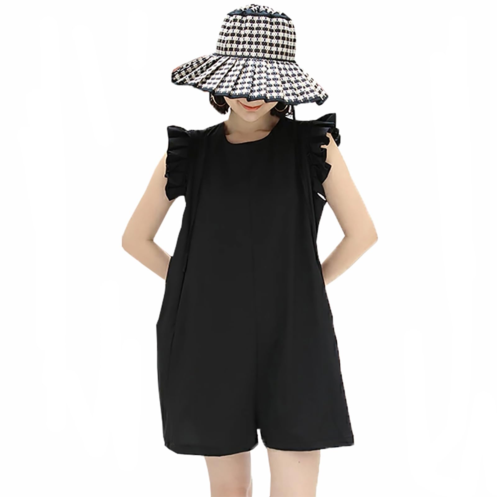 [YOUHA] ラッシュガード レディース オールインワン 水陸両用 水着 レディース 体型カバー ショーツ 可愛い お洒落 海 プール フリル ママ 着痩せ UVカット ノースリーブ ポケット付き