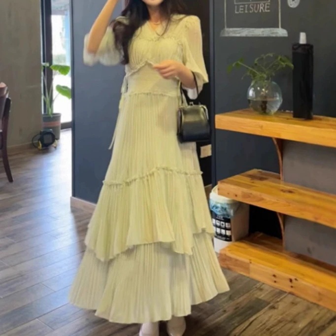 【急速出荷!】2025 新作 ワンピース 夏 半袖 長袖ワンピース ロングワンピース ロング シフォンワンピ ベアワンピ レースワンピ ドレス パーティードレス2025春と夏のファッショナブルな気質