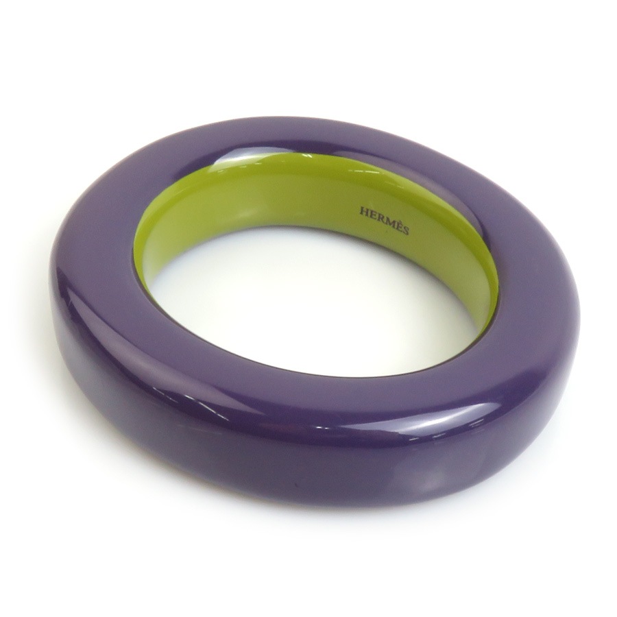 エルメス HERMES バングル ブレスレット ラッカーウッド パープル/イエローグリーン レディース e59829