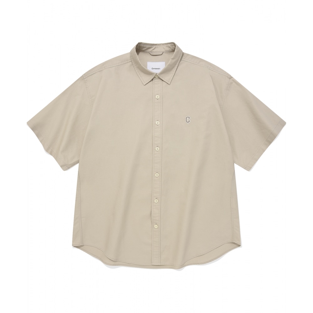 COVERNAT C ロゴオックスフォードハーフシャツベージュ