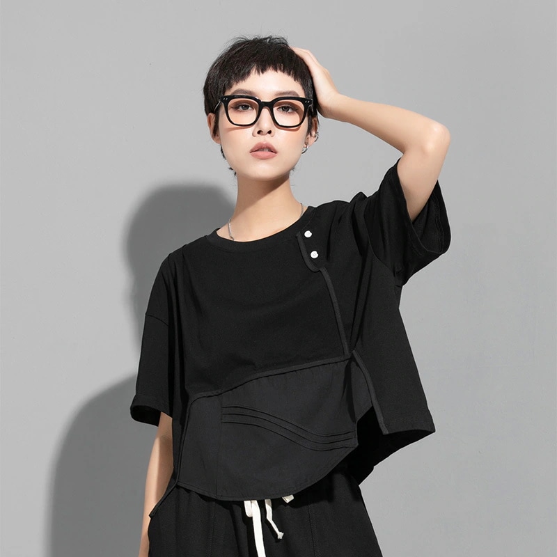 夏の薄い半袖ワイシャツ カジュアルな個性はtシャツせラウンドネック トップス上着