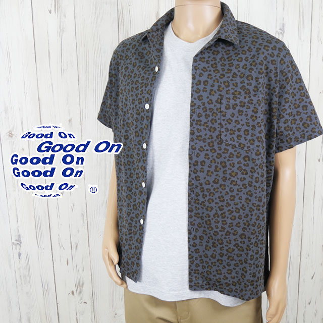 グッドオン レオパードショートスリーブオープンTシャツ メンズ GOST2409 半袖シャツ トップス ヒョウ柄 カジュアル 総柄 Tシャツ生地 前開き 綿100% ウェア アパレル 服 レディース
