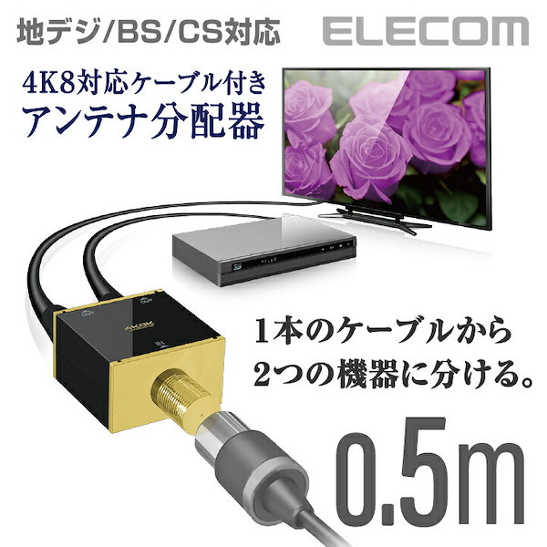 Qoo10] エレコム TV接続用 アンテナ分配器 2分配 2つ