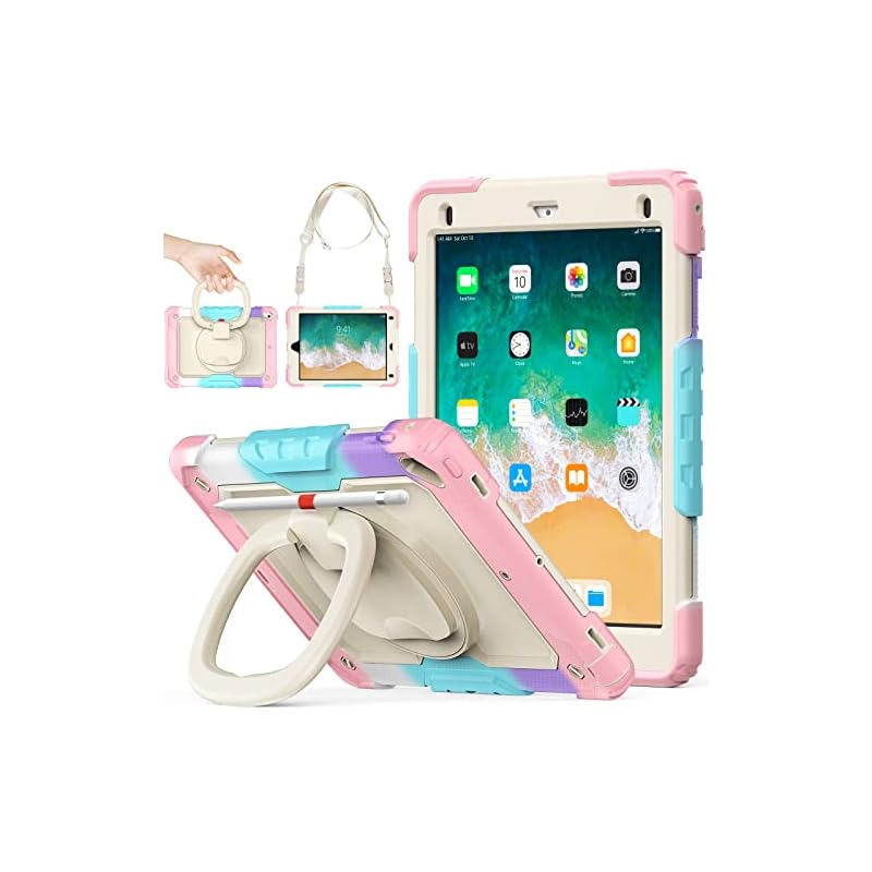 SEYMAC stock iPad 無印 第6世代/第5世代 9.7インチ(2018/2017) / Air2 / Pro 9.7 ケース リングハンドル耐衝撃ケース ペン収納 ショルダーストラップ