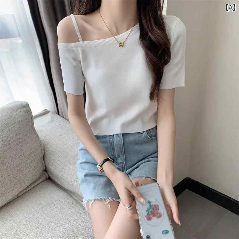 レディース トップス カジュアル おしゃれ 夏新 鎖骨 ワンショルダー 斜め 肩 半袖 Tシャツ ユニーク ショート 7,534円