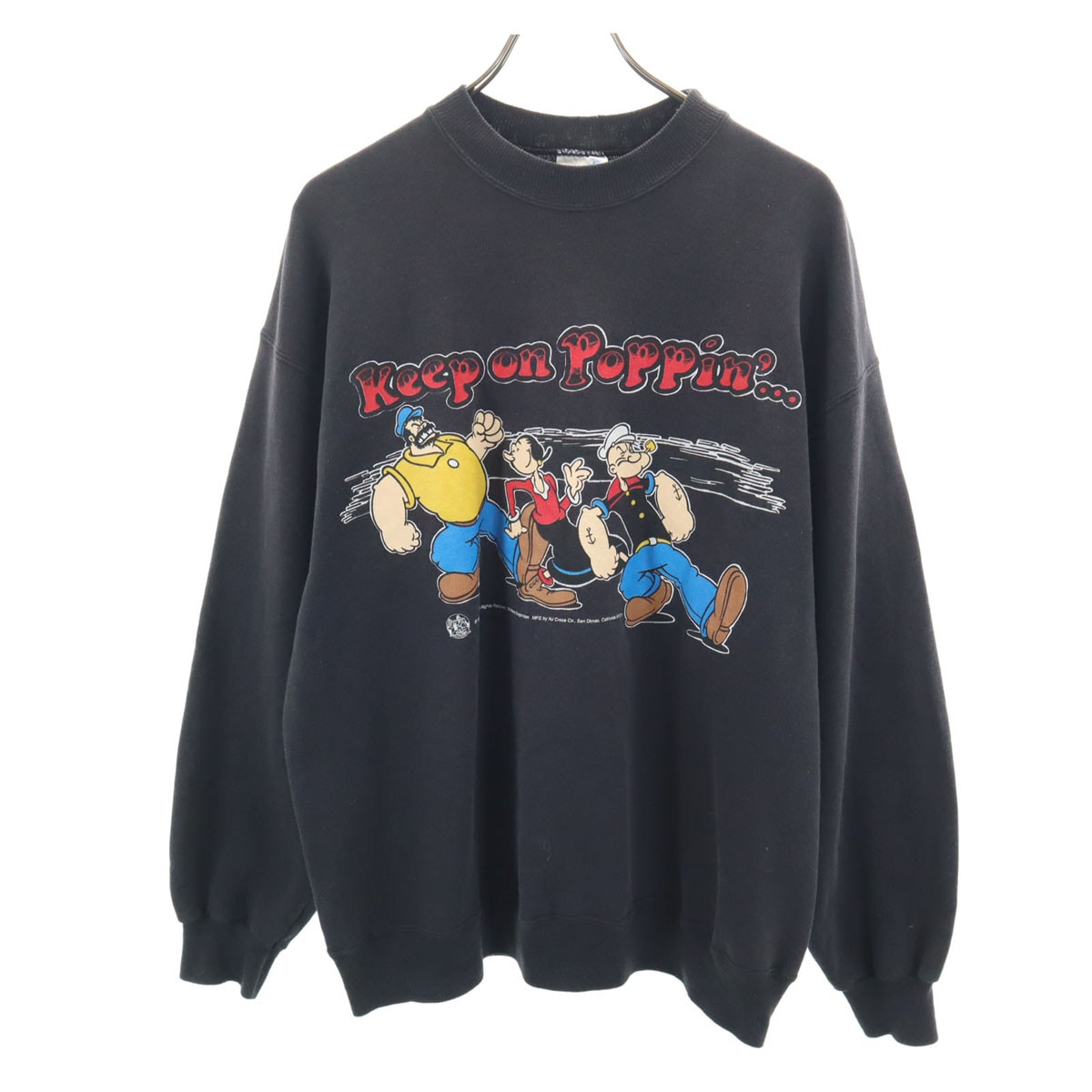 90s オールド ポパイ 長袖 スウェット トレーナー XL ブラック メンズ 古着