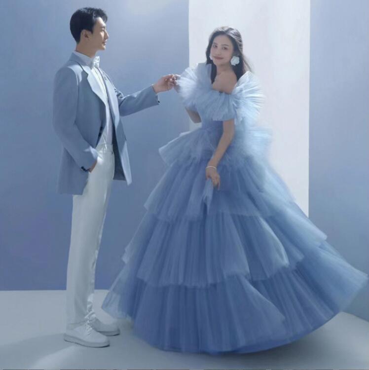 結婚式ドレス 多重チュール 高級感 ウェディングドレス 可愛い お姫様 花嫁ドレス きれいめ フォトウェディング撮影 パーティードレス 成人式ドレス カラードレス コンサート オフショルダー 前撮りド
