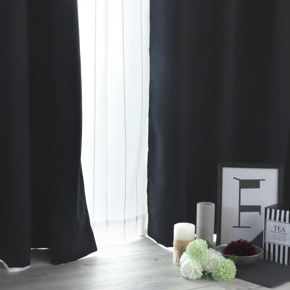 カーテン 4枚セット 遮光 1級 ミラー UVカット 断熱 遮像 洗濯可 幅100/150 丈90-230cm ピュアブラック＆選べるミラーレース 4枚組 幅150cmはカーテン1枚レース1枚