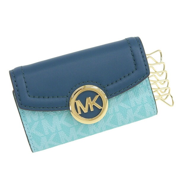 マイケルコース キーケース レディース ブルー系 シグネチャー アウトレット MICHAEL KORS SEA FOAM MLT d35s0gftp5b-sefmlt