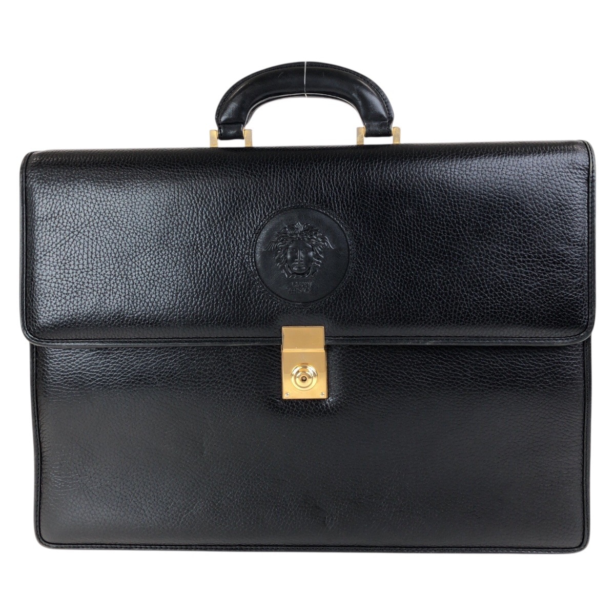 美品 ヴィンテージ メデューサ ブラック 黒 ゴールド金具 レザー ビジネスバッグ ブリーフケース メンズ 503818 52,400円