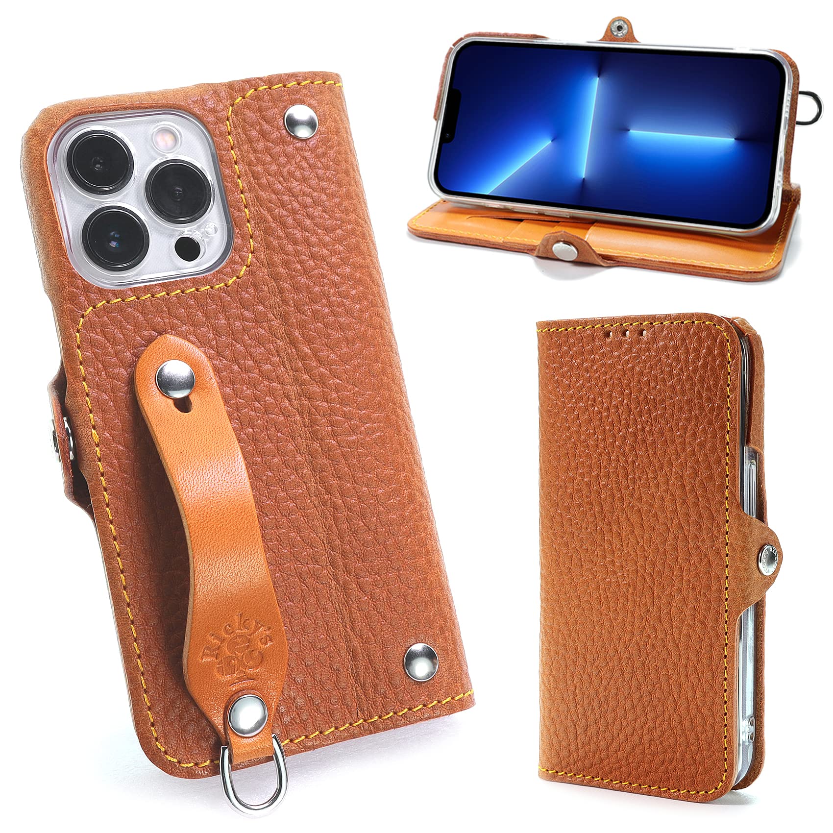 EFGS iPhone15Proと互換性のある 手帳型 ケース オイルしぼ キャメル MSポケット 【左開き】 TPU 栃木レザー 革 本革 日本製 リッキーズ