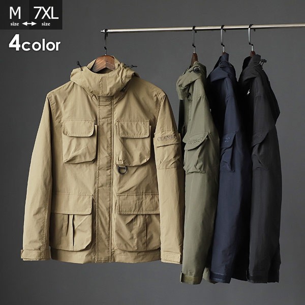 メンズ 薄手 ジャケット マウンテンパーカー 防寒 防風 春 秋 防水加工 フード付き 黒 緑 裏地あり 定番 アウター アウトドア カジュアル きれいめ 通勤 クラシック ウォーターレジスタント ジ