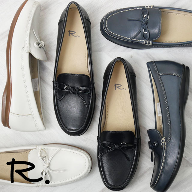 リーガル 社製 アールドット フラットシューズ レディース リボンデザイン スリッポン ドライビングシューズ ローヒール カジュアルシューズ ペタンコ底 モカシン 靴 牛革 S05C ブラック 黒 ア